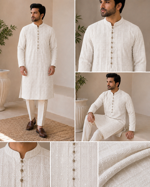 Georgette based Heavy embroidery with sequined work designer Kurta with white Pajama(slight variation in color & design is possible )