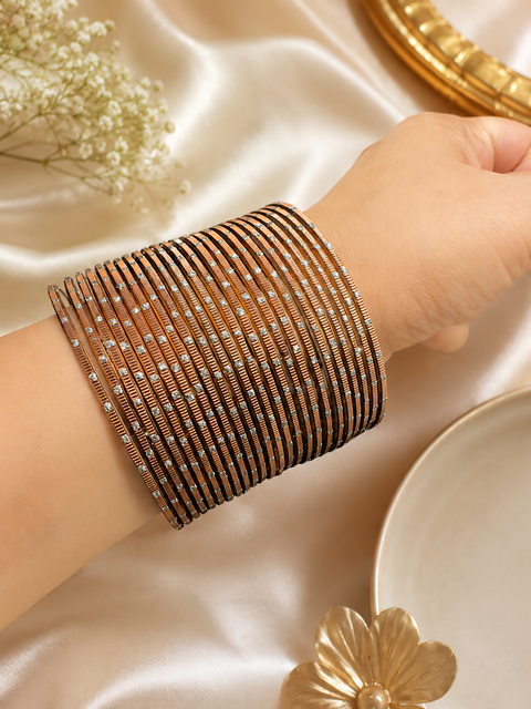 Silver Shimmer dotted metal bangles 2 dozen in 1 Set (slight variation in color & design may occur)