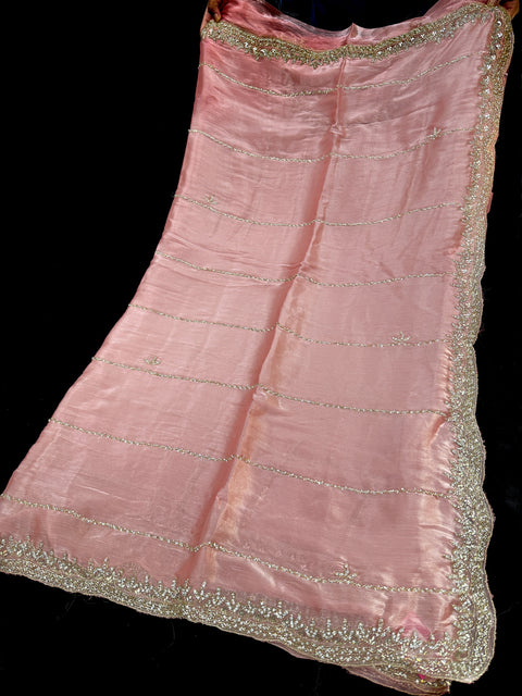 Jimmy Choo base fabric With Beautiful handwork all over on Saree and border