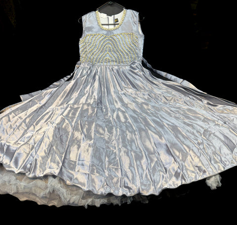Grey colour silk based stone work beautiful gown