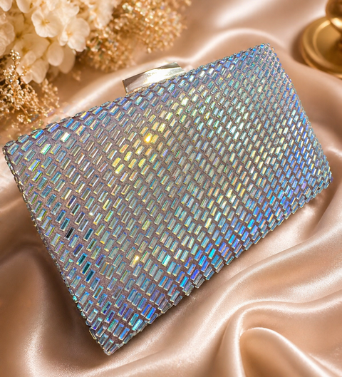 Stone work Handwork designer clutch bag with handle to carry with chain inside the clutch (can be attached or detached)