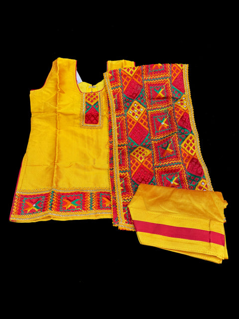 Mustard colour silk based phulkari punjabi suit