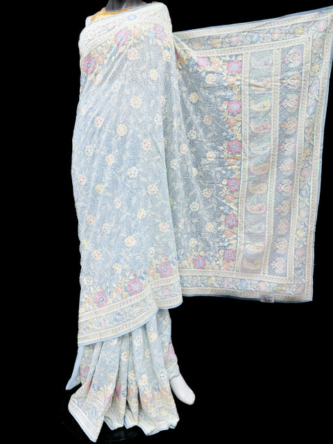 Soft chiffon based Embroidery work with rainbow sequinned work all over beautiful Saree