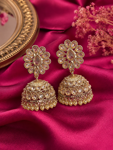 Original Polki stone with pearls hanging Jhumka