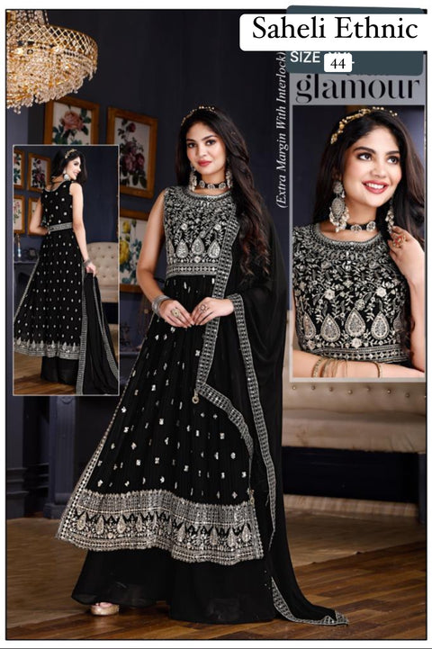 Georgette based embroidery work designer Nayra Cut kameez with plazo and georgette  based embroidery work dupatta