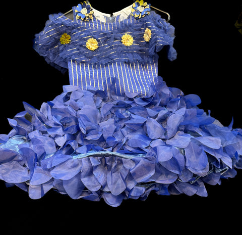 Nevi blue colour netting based beautiful kids gown