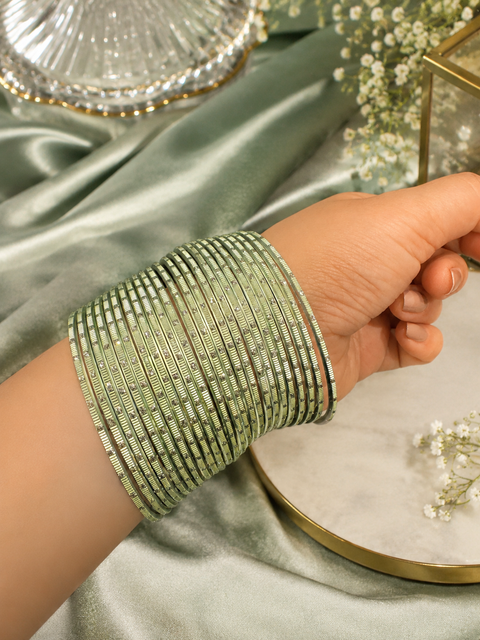 Silver Shimmer dotted metal bangles 2 dozen in 1 Set (slight variation in color & design may occur)