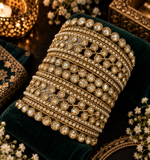 Beautiful bangle set featuring sparkling polki stones (Slight variations in color & design is possible )