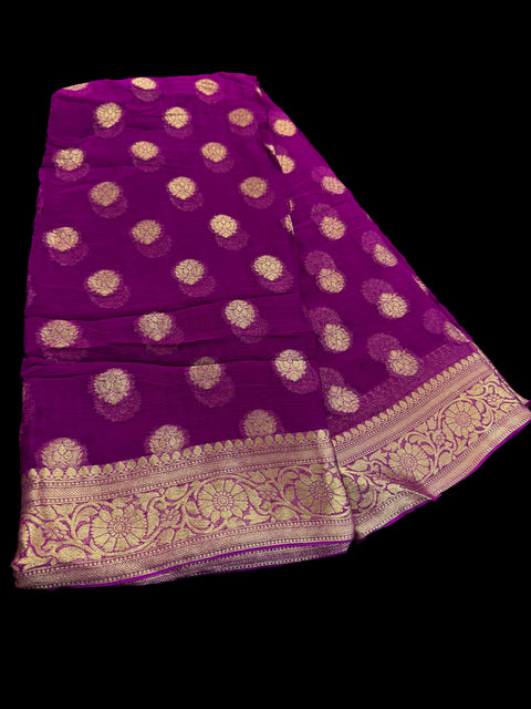 Very soft pure chiffon based Beautiful zari work Banarasi look Saree