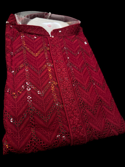 Pure Rayon Based Beautiful heavy Embroidery Work At Front And Back With Sequins Work Designer Kurta & White Pajama