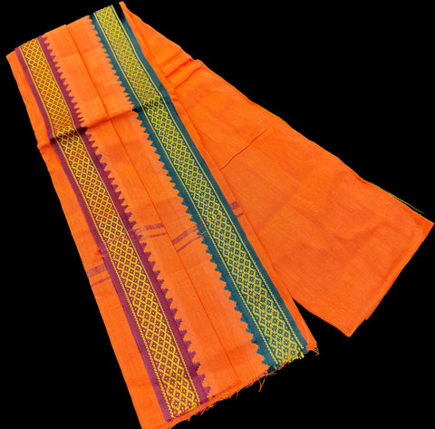 Kesari colour cotton based 2 mtr Gamcha(Upvastram for Dhoti )