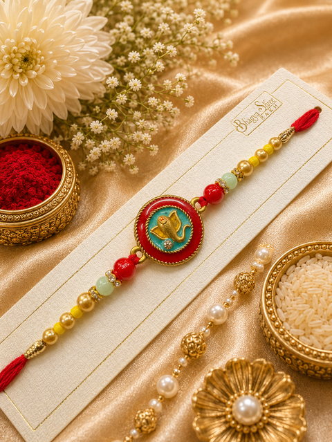 Ganesha design Meenakari work Beautiful Stone Work Rakhi in nice box pack