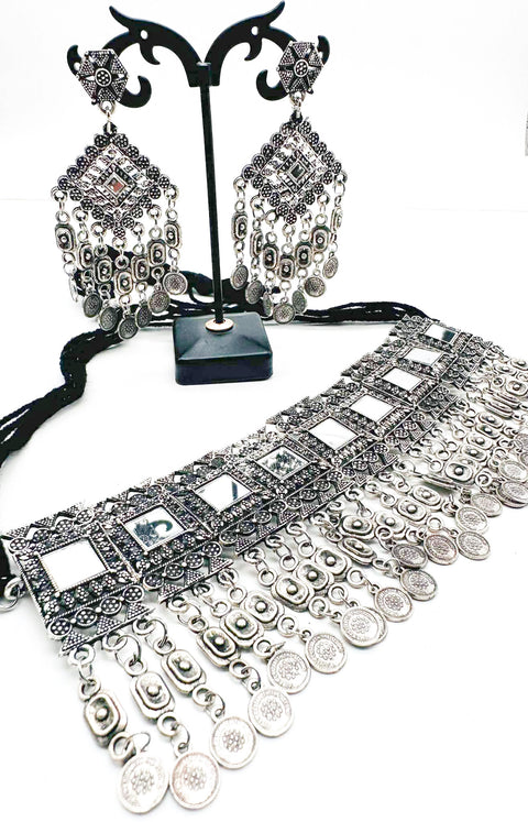 Beautiful Oxidised Necklace with Earrings