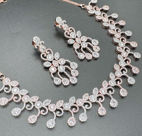 Rosegold American Diamond beautiful necklace set with crystal American diamonds
