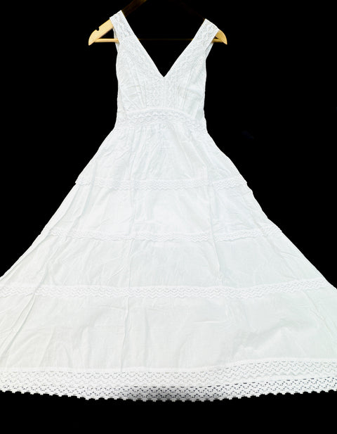 NZ Size 6-8 Embroidered Lucknow Chikankari White pure Cotton Dress