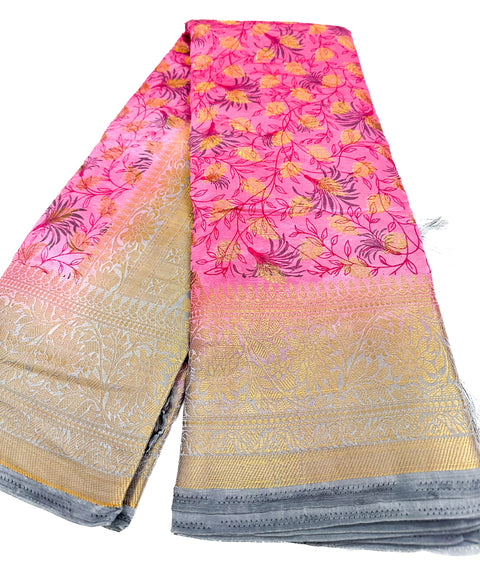 Art Silk Saree With Contrast Pallu And Blouse