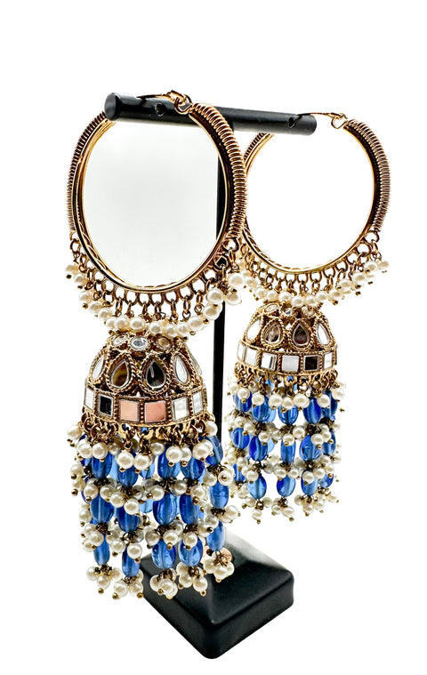Pearls hanging with mirror work beautiful heavy work designer Jhumka Balian