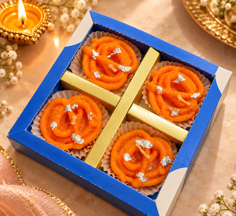 Jalebi-Inspired Candle Set with silver foil-style detailing, perfect for Diwali décor, pooja and gifting. Slight variation in shape or finish may occur