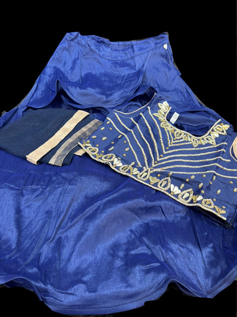 Blue colour raw silk based stone work beautiful kids lehnga