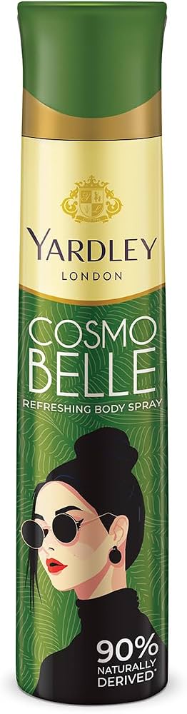 Yardley London Cosmo Belle Refreshing Body Spray for Women, 150ml | Deodrant body spray for Daily use | 90% Naturally derived