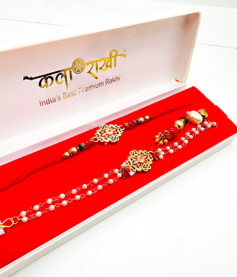 Bhai Bhabhi Pair Beautiful  pearl work Rakhi In Beautiful Box Packing