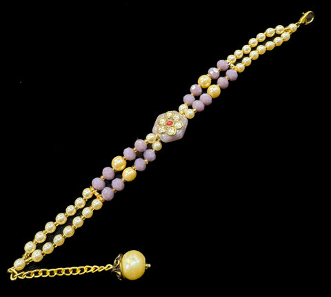 Pearls beaded Beautiful Stone Work Rakhi Bracelet style