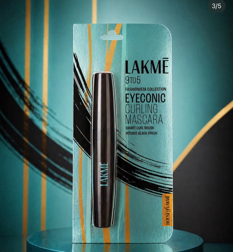 Lakme 9 to 5 Eyeconic Curling Mascara, Lightweight, Water-Resistant Mascara with Smart Curl Brush, Deep Black, 9 ml