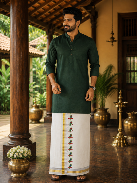 Woven Cotton Kerala Mundu / Dhoti in Off White ( 4 mtrs )