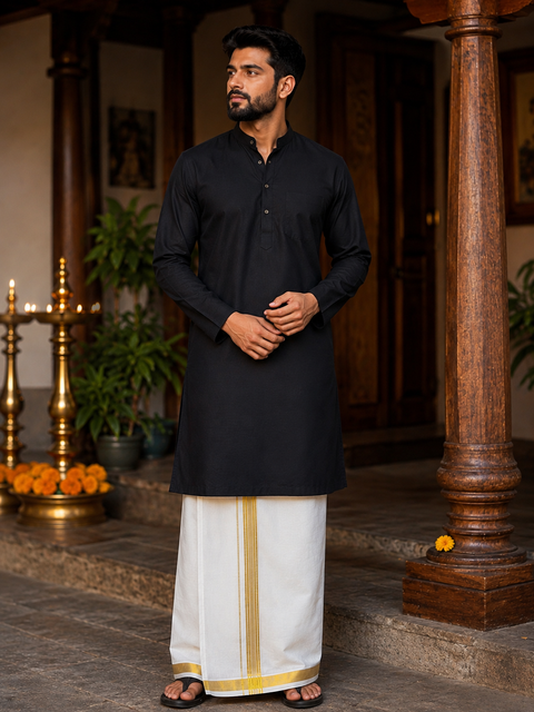 Woven Cotton Kerala Mundu / Dhoti in Off White ( 4 mtrs ) (slight variations in colour and design is possible)