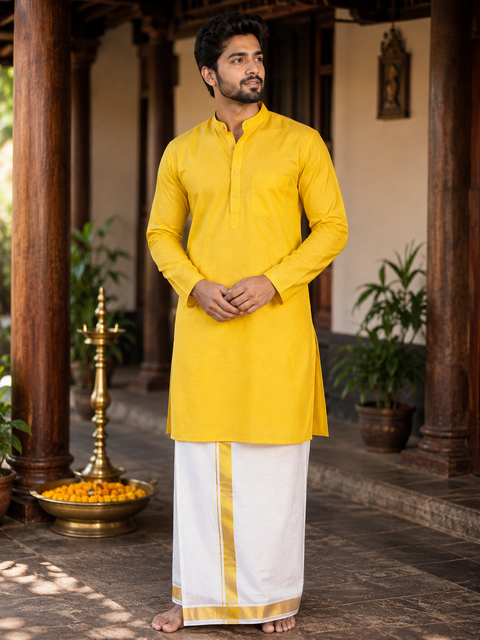 Woven Cotton Kerala Mundu / Dhoti in Off White ( 4 mtrs ) (slight variations in colour and design is possible)