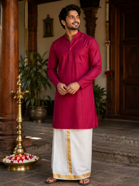 Woven Cotton Kerala Mundu / Dhoti in Off White ( 4 mtrs )