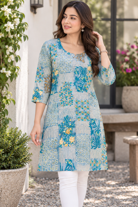 Beautiful Floral Print Rayon kurti , slight  variation in color and design is possible