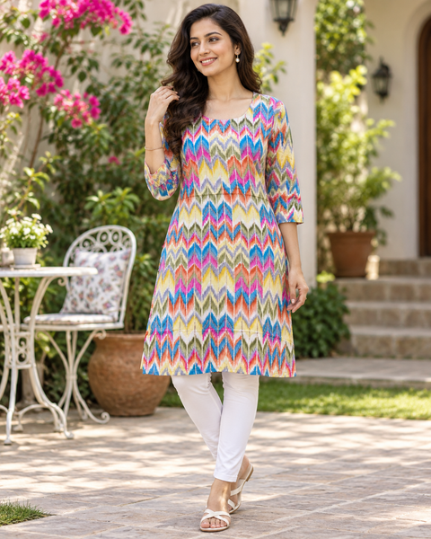 Beautiful Floral Print Rayon kurti , slight  variation in color and design is possible(pants not included)