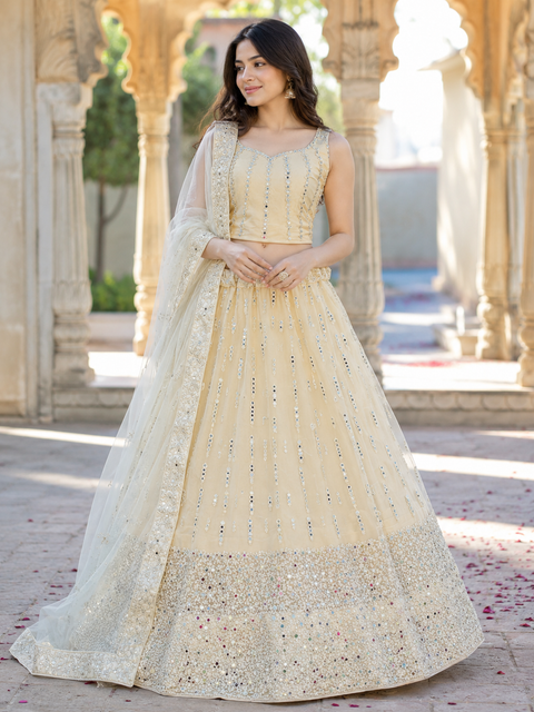 Netting based mirrors work beautiful party wear lehnga with Ken Ken flared with designer blouse and dupatta