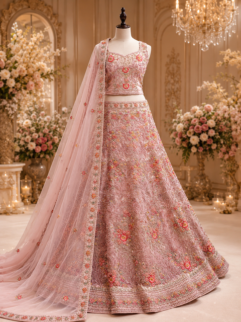Netting based embroidery work with heavy sequins and stone work Heavy Ken ken designer lehnga with heavy handwork blouse and netting dupatta (slight variation in color & design is possible)