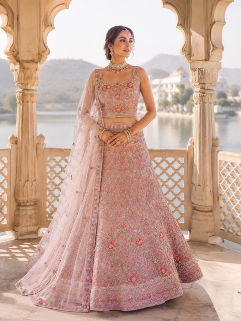Netting based embroidery work with heavy sequins and stone work Heavy Ken ken designer lehnga with heavy handwork blouse and netting dupatta (slight variation in color & design is possible)