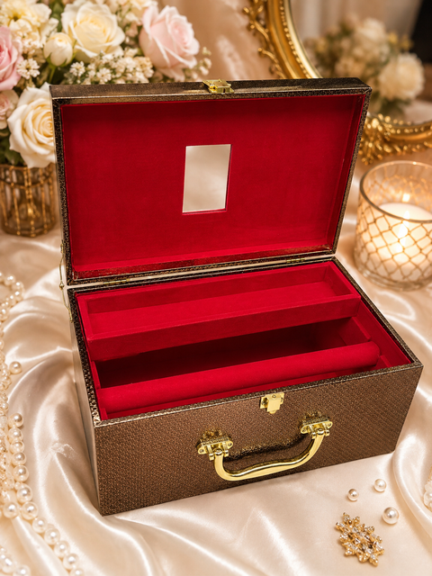 Spacious & Elegant Jewellery Box.
A beautiful and deep jewellery box with plenty of space to neatly organise your jewellery.Mirror design classy box
Approx. Size: 34× 21 × 17 cm