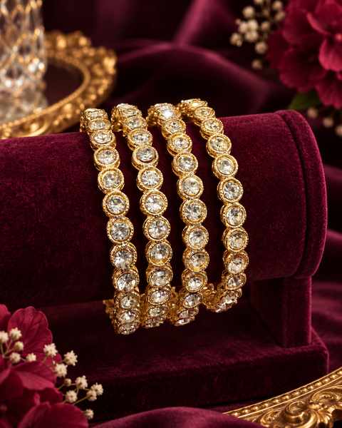 Golden polki stone design kade set ,4 Kade in one set(slight variation in color & design is possible )