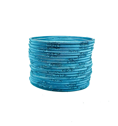 Surf Blue color kids shimmery metal bangles (2 dozen in one pack)