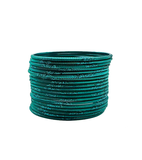 Teal color kids shimmery metal bangles (2 dozen in one pack)
