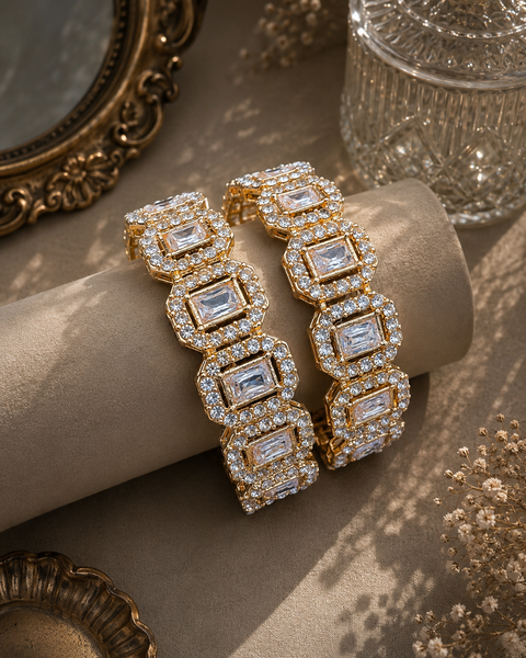 Lite golden color Jerkan stone with crystals design kade set (Not original Gold )2 Kade in one set