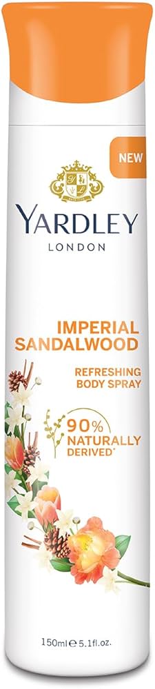 Yardley London Imperial Sandalwood Refreshing Body Spray| Perfumed Body Deodorant Spray| Deodorant For Women| 90% Naturally Derived| 150ml
