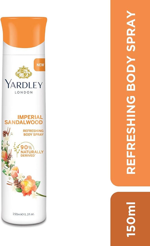 Yardley London Imperial Sandalwood Refreshing Body Spray| Perfumed Body Deodorant Spray| Deodorant For Women| 90% Naturally Derived| 150ml