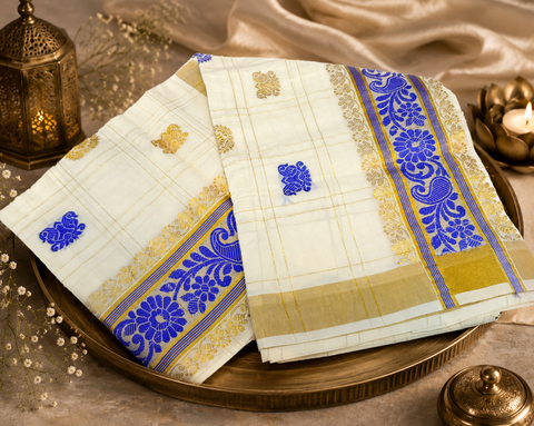 KERALA GOLD kasavu cotton WITH GOLD ZARI BORDER BEAUTIFUL SAREE (slight variation in color & design is possible)