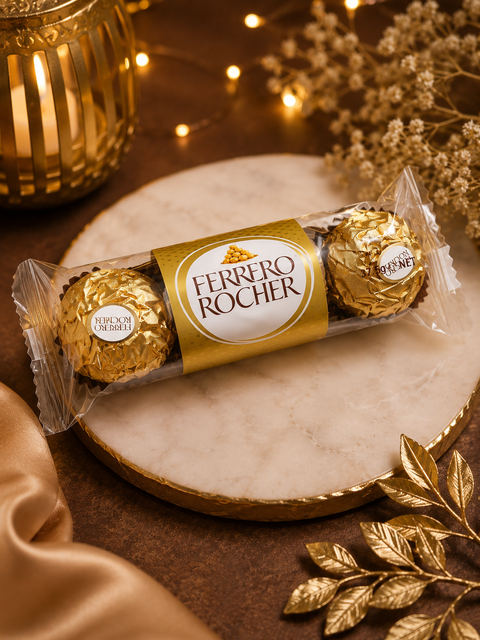 Ferrero Rocher Chocolate – Premium Ferrero Rocher chocolates with their signature crispy wafer, creamy hazelnut filling, and rich milk chocolate coating. Price per pack of 3 chocolates