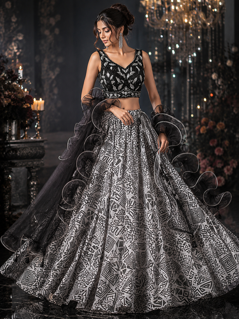 Heavy hand work designer stylish Blouse with very very heavy flared netting based  princess style lehnga and dupatta (slight variations in colour and design is possible)