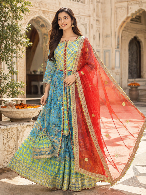 Cotton based gotta patti work designer sharara suit (slight change in color and design is possible)