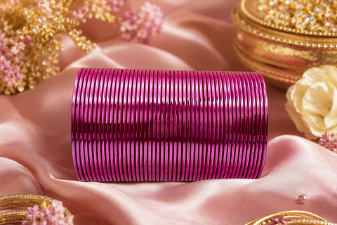 Magenta color Shiny Metal Bangles , 3dozen In One Set (slight variation in color is possible)