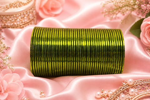 Henna Green  color Shiny Metal Bangles , 3dozen In One Set  (slight variation in color is possible)