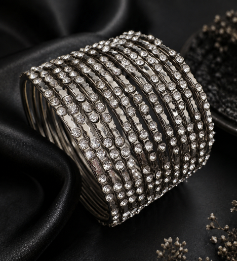 Jerkan stone Oxidised bangles set (price per pack) (slight variance in color and shades are possible )